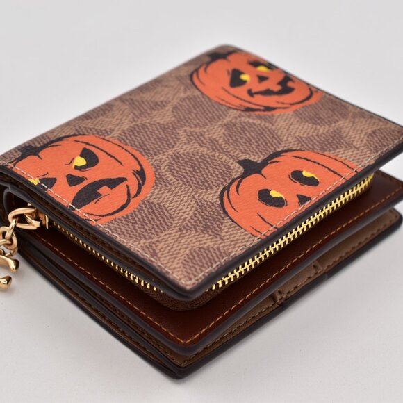 COACH Snap Wallet In Signature Canvas Halloween Pumpkin CCR19 2025 NEW NWT - Picture 12 of 16
